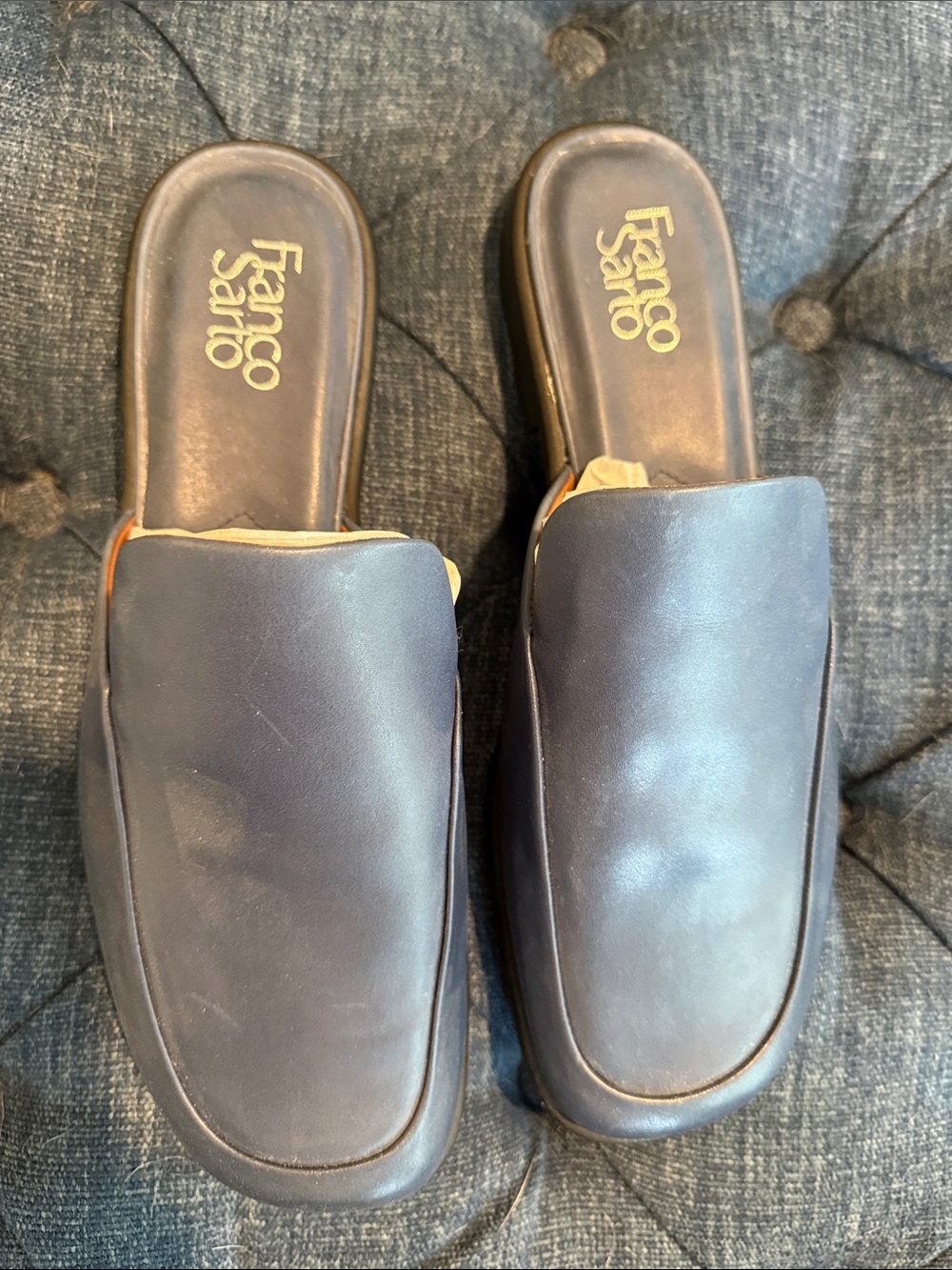 Franco Sarto Navy Leather Slide Loafers